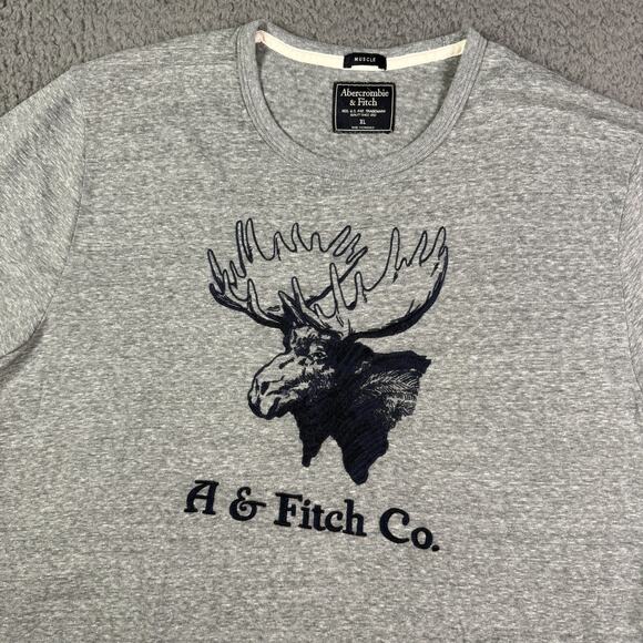 Abercrombie & Fitch Muscle Fit Shirt Mens XL Gray Moose Embroidered Vintage Y2K - Picture 1 of 8